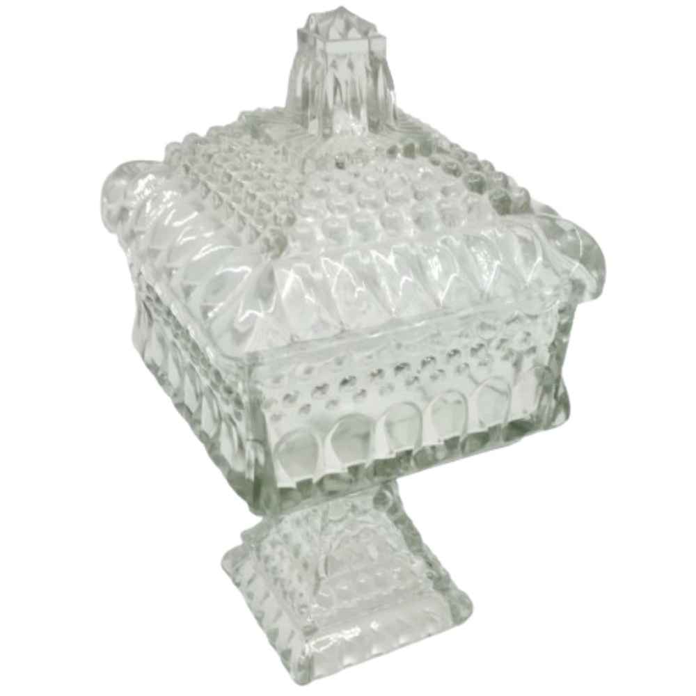 VINTAGE 1940s~WESTMORLAND~Wedding Bowl w/Lid~ Clear Diamond Glass Hobnail